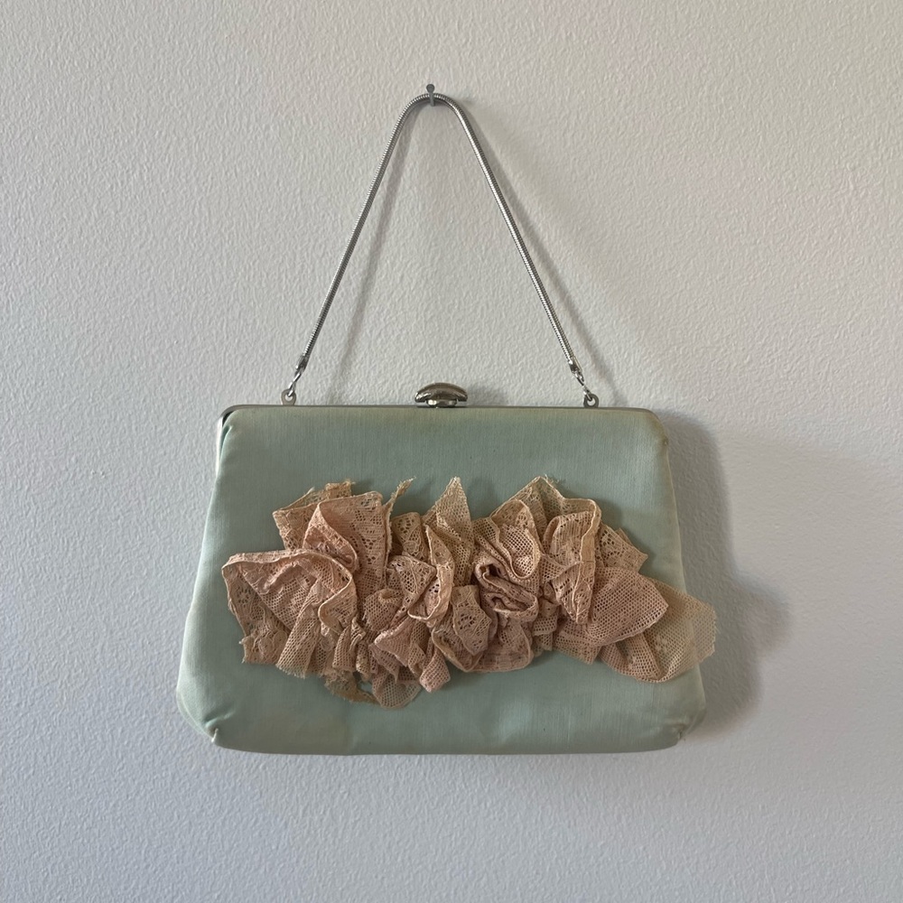 Vintage Upcycled Minty Green Clutch